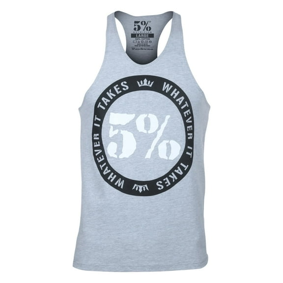 5% Nutrition Rich Piana Men's Y-Back Tank Top, Whatever It Takes Gray Sleeveless Bodybuilding Shirt