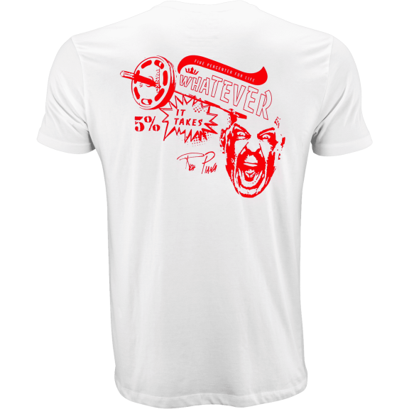 5% Nutrition Rich Piana Mens White Muscle T-Shirt, Whatever It Takes Short Sleeve Cotton Workout Tee