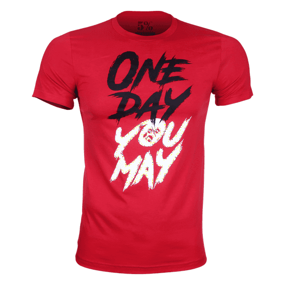 5% Nutrition Rich Piana One Day You May Tee 100% Cotton Red T Shirt, Short Sleeve Muscle Fit Shirt Workout Mens T Shirt, Gym Clothes for Men, Exercise Fitness Gear - Medium