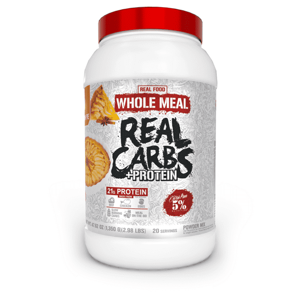 5% Nutrition Rich Piana Real Carbs + Protein | Clean Mass Gainer Protein Powder | Real Food Carbohydrate Fuel for Pre Workout/Post-Workout Recovery Meal | 2.9 lb, 20 Servings (Apple Cinnamon Pie)