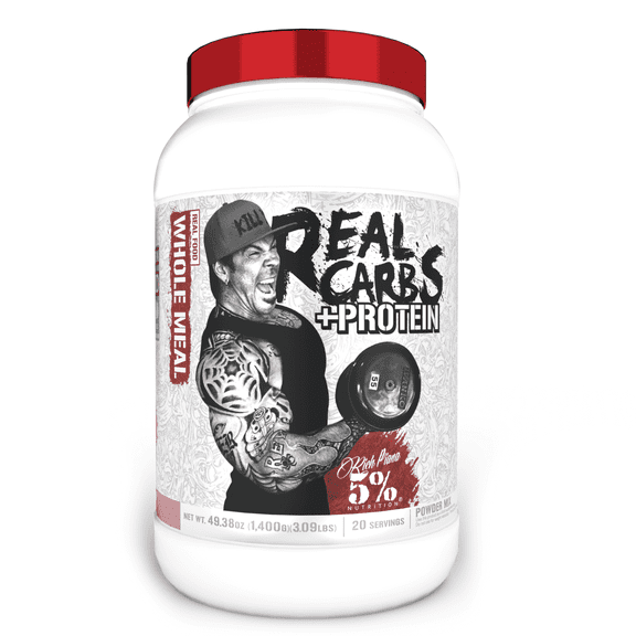 5% Nutrition Rich Piana Real Carbs + Protein | Clean Mass Gainer Protein Powder | Real Food Carbohydrate Fuel for Pre Workout/Post-Workout Recovery Meal | 3 lb, 20 Srvgs (Birthday Cake)