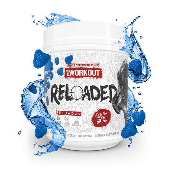 5% Nutrition Rich Piana Reloaded PreWorkout Supplement with Choline,HydroPrime Glycerol, Nitrosigine (Blue Raspberry)