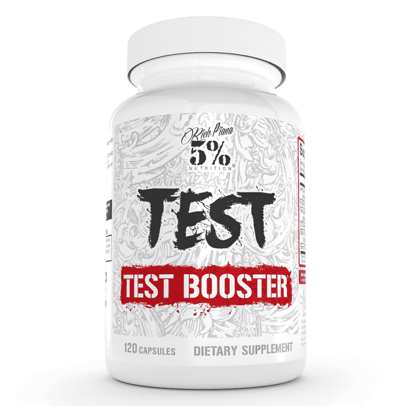 5% Nutrition Rich Piana Test Natural Testosterone Booster for Men Muscle Builder, Male Vitality, Energy & Stamina Tongkat Ali (Longjack), Shilajit, Fenugreek, DIM, Boron  120 Capsules