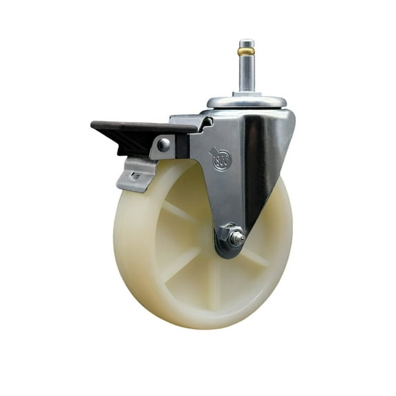 5 Nylon Wheel Swivel 7/16 Inch Grip Ring Stem Caster with Brake Service Caster