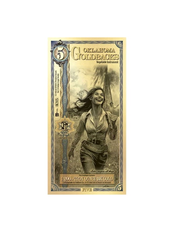 5 Oklahoma Goldback 1/200 oz 24K Gold Foil Aurum Note