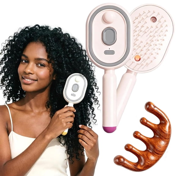 5 In One Air Cushion Brush, 2026 Electric Spray Retractable Airbag Comb, Air Cushion Hairbrush with Fine Water Mist for Detangling, Anti-Frizz & Scalp Care, Portable Grooming Tool for Women (Pink)