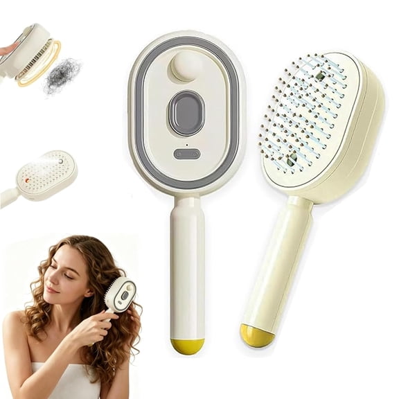 5 in One Air Cushion Brush, Electric Spray Massage Comb, Detangling Steam Brush for Natural Hair, Electric Spray Air Cushion Massage Comb Self-Clean, for Smooth Styling (Beige)
