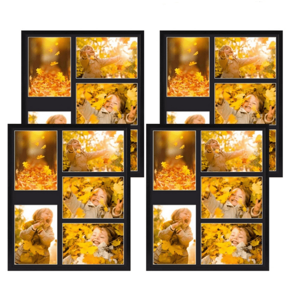 5 Openings 5x7 Picture Frame Collage 4 Pack, 12x15 Black Poster Frame set of 4, Display Family Wedding Photos Horizontal or Vertical on The Wall