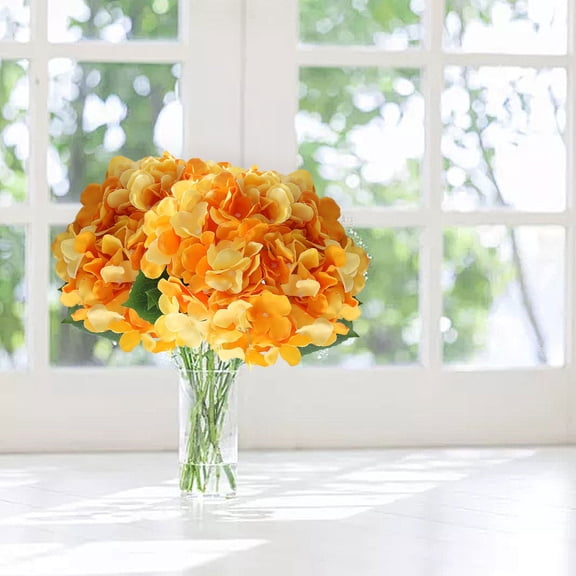 5 Orange Artificial Silk Hydrangea – 13" Long Stem Flowers – Realistic Hydrangea Bouquet for Wedding & Home – Parfect for Summer & Fall