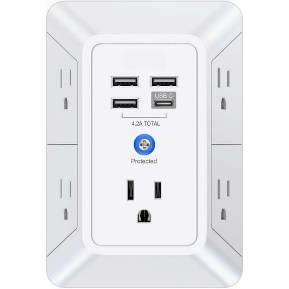 5 Outlet Extender Multi Plug Wall Outlets with 4 Ports (1 C Outlet), 3 ...