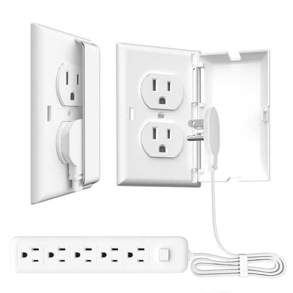 5-Outlet Power Strip Surge Protector ,3-Foot Extension Cord,Ultra-Thin Outlet Concealer with Ultra Flat Plug Power Strip,1875W White