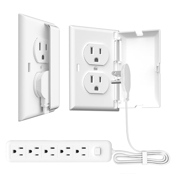 5-Outlet Power Strip Surge Protector ,3-Foot Extension Cord,Ultra-Thin Outlet Concealer with Ultra Flat Plug Power Strip,1875W White