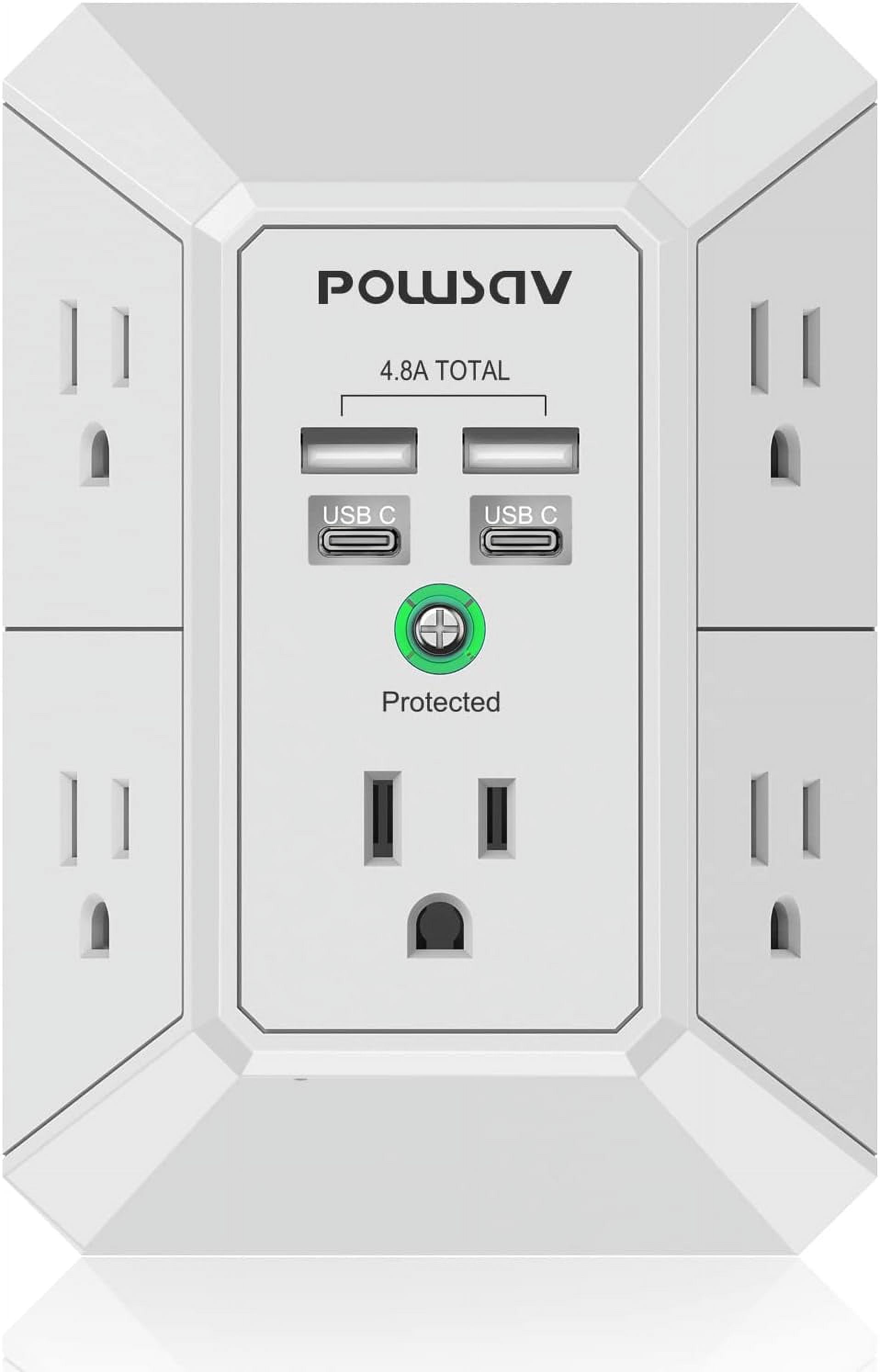 5-Outlet Power Strip with 4 USB Ports - Surge Protector for Home, Office, School - ETL Listed