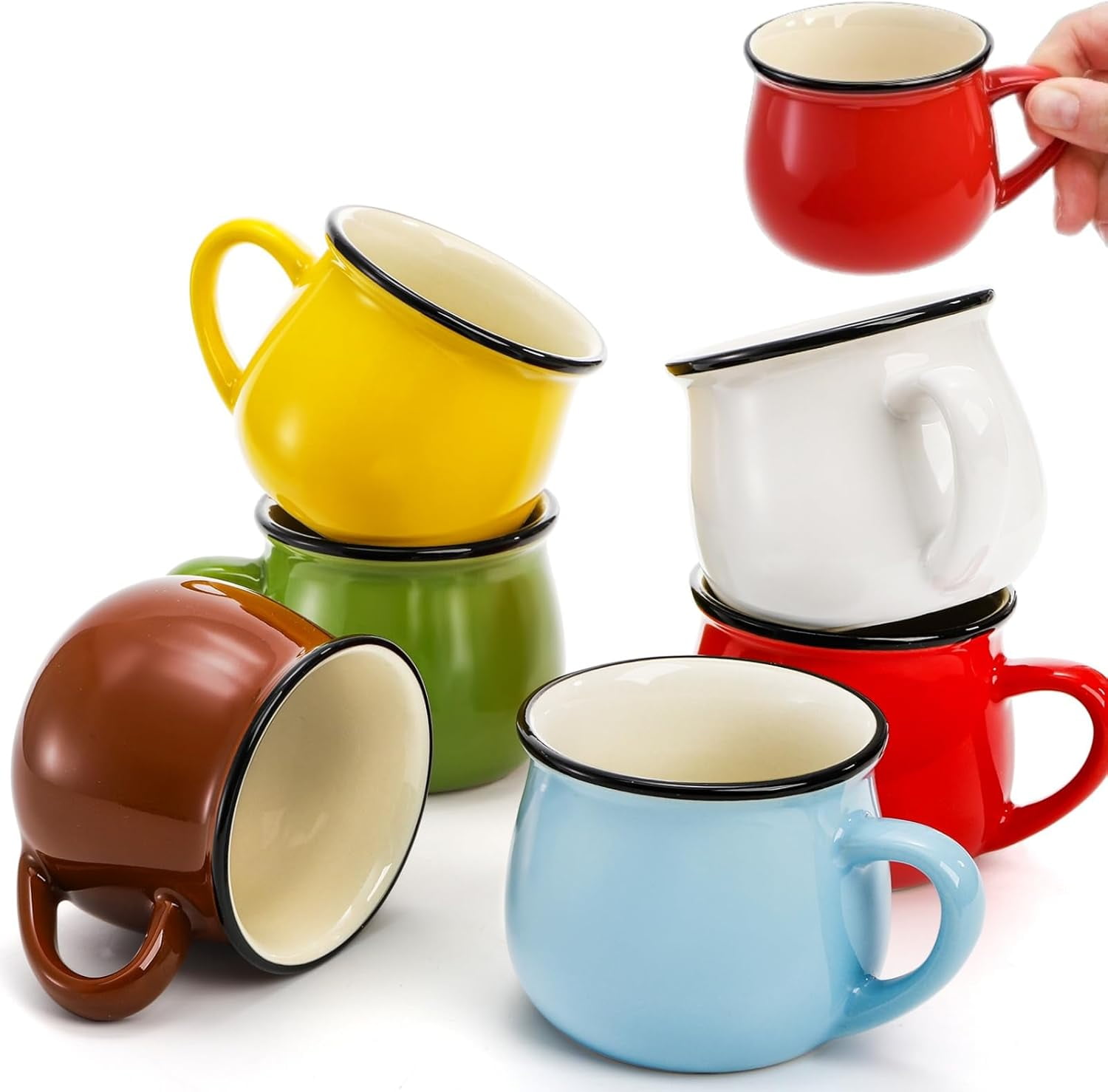 5 Oz 6 Pcs Cute Coffee Mugs, Mini Ceramic Espresso Cups, Small Demitasse Mugs with Handle for Home Kitchen Bar, Ideal Birthday Holiday Gift Microwave & Dishwasher Safe