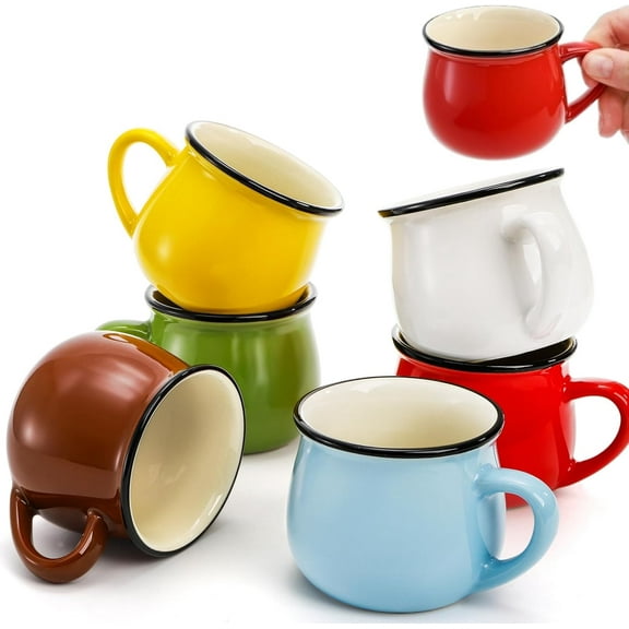 5 Oz 6 Pcs Cute Coffee Mugs, Mini Ceramic Espresso Cups, Small Demitasse Mugs with Handle for Home Kitchen Coffee Bar, Ideal Birthday Holiday Gift for Microwave & Dishwasher Safe