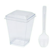 5 Oz Dessert Cups With Lids And Spoons Clear Yogurt Cups With Lids Mini Dessert Cups With Spoons Small Square Cups For Fruit Party 20 Packs Glass&Bottle Home Decor