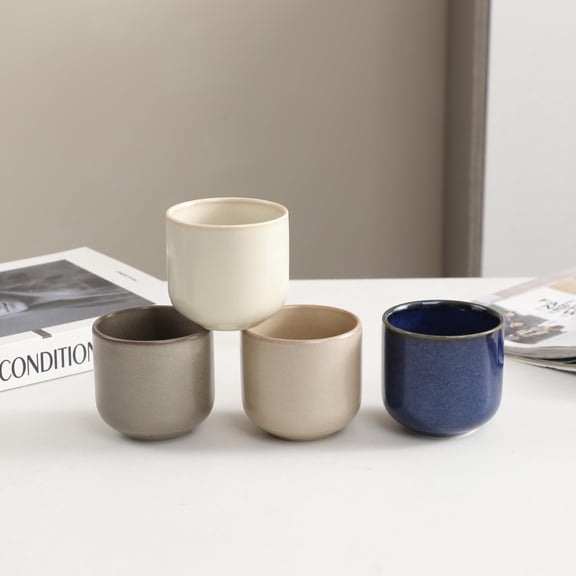 5 Oz Handleless Tea Cup Set of 4, For Espresso, Cortado, Matcha, 4 Colors