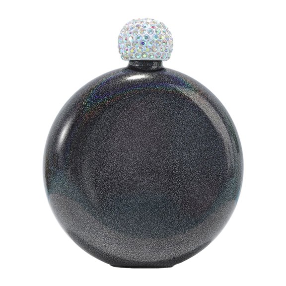 5 Oz Stainless Steel Hip Flask with Rhinestone Cap Round Whiskey Flask for Liquor Portable Wine Bottle in Silver Black White Pink Purple Green Blue