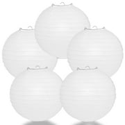 5-PACK 12 White Round Paper Lantern, Even Ribbing, Hanging Decoration