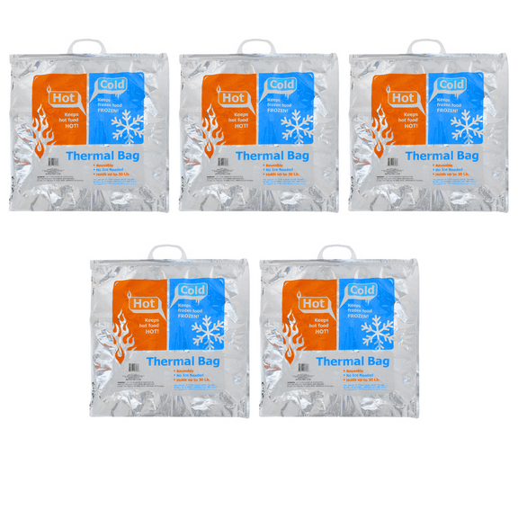 (5 PACK) 16'' Thermal Insulated Hot/Cold Bags, Reusable Grocery Food Storage Totes, Catering, Travel Cooler Bags and Meal Prep