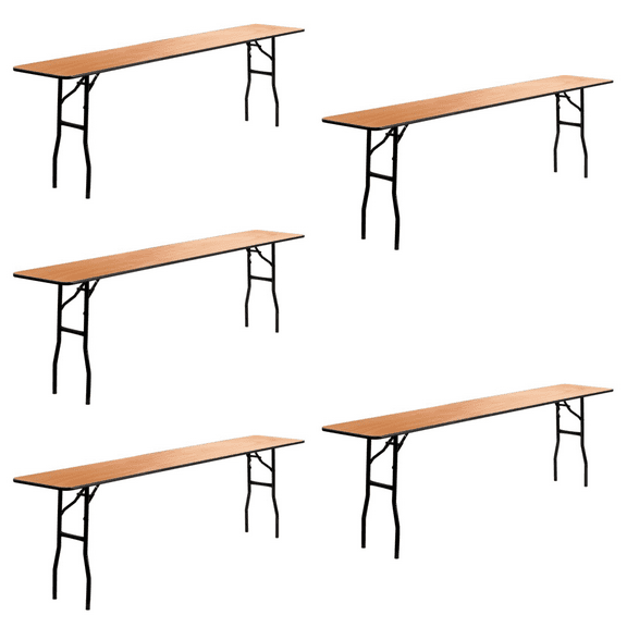 (5 PACK) 18'' X 96'' Wood Folding Training, Seminar Table With Clear Coated Finish