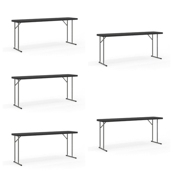 (5 PACK) 18'' x 72'' Rectangular Black Plastic Folding Table - Seminar Training Plastic Folding Table