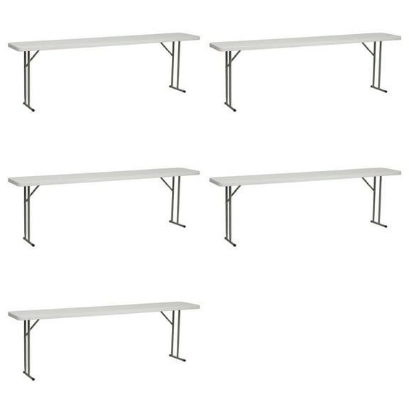 5 PACK 18'' x 96'' Granite White Plastic Folding Table - Seminar Training Plastic Folding Table