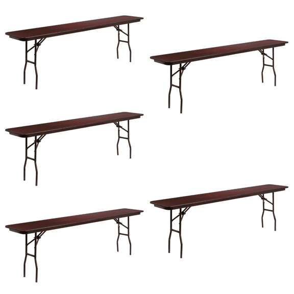 (5 PACK) 18" x 96" Rectangular High Pressure Mahogany Laminate Seminar, Training Table/Commercial Quality Laminate Folding Training Table / 8-Foot Rectangular Mahogany Laminate Folding Training Table