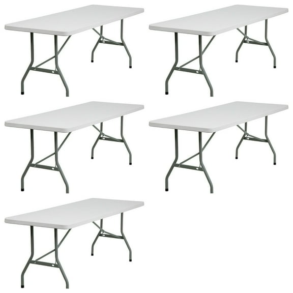 5 PACK 30" X 72" Granite White Plastic Folding Tables - 6-Foot Granite White Plastic Folding Table