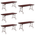 thumbnail image 1 of (5 PACK) 30'' x 72'' Rectangular Mahogany Melamine Laminate Folding Banquet Table - 6-Foot Mahogany Laminate Folding Banquet Table For Commercial Use, 1 of 10