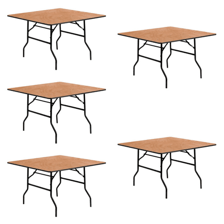 (5 PACK) 48''x48'' Square Wood Folding Banquet Table - Commercial Quality Banquet Table