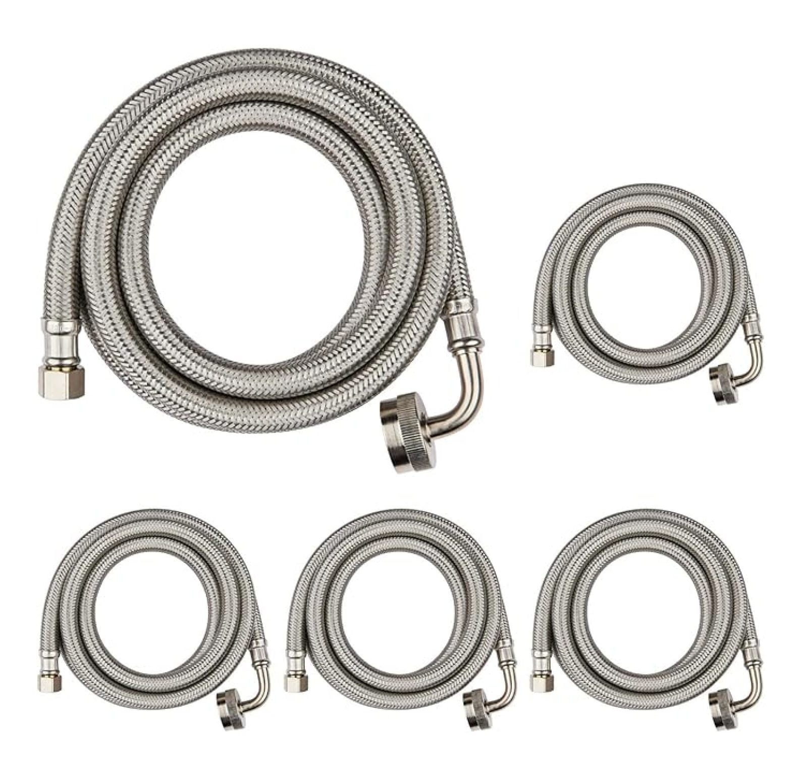 5-PACK 6 FT Stainless Steel Dishwasher Hose with 90 Degree FGH Elbow, 3/8" Comp x 3/4” FHT Water Supply Line