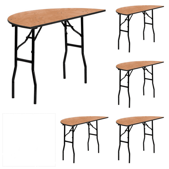 (5 PACK) 60'' Half-Round Wood Folding Banquet Table - Commercial Quality Banquet