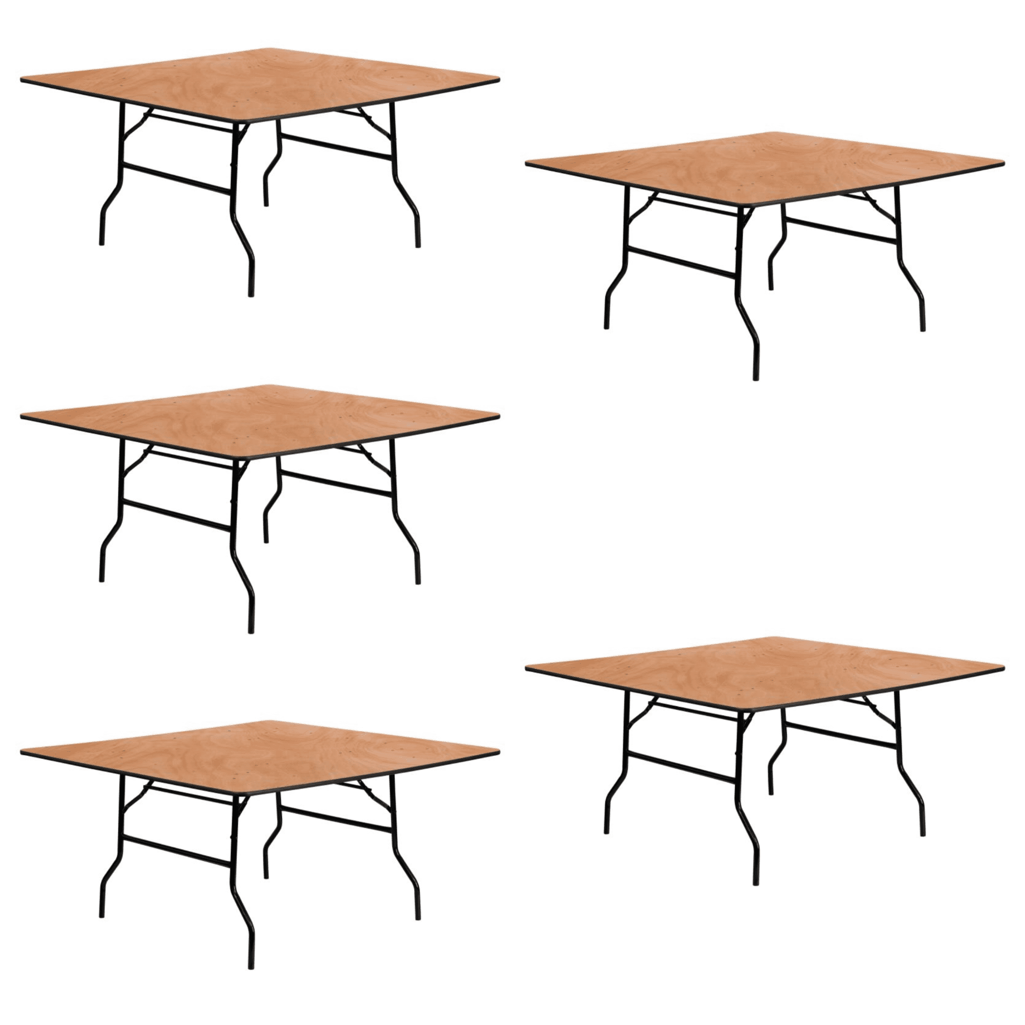 5 PACK 60 x 60 Square Wood Folding Banquet Table Commercial Quality Banquet Table