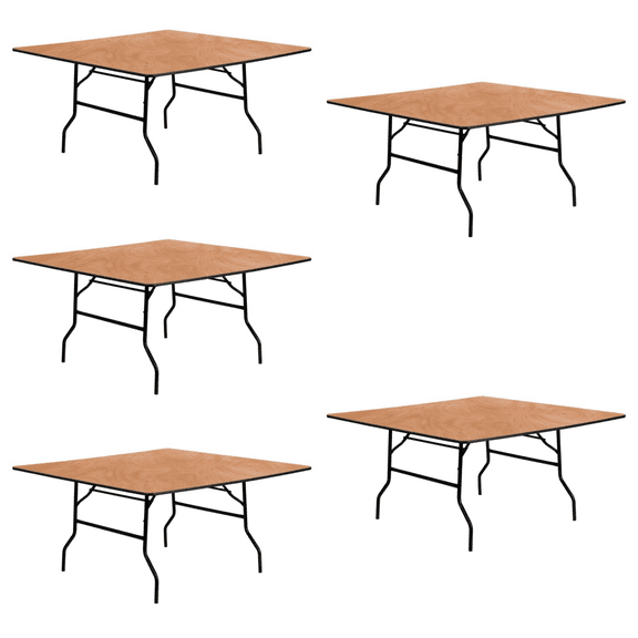 (5 PACK) 60''x 60'' Square Wood Folding Banquet Table - Commercial Quality Banquet Table
