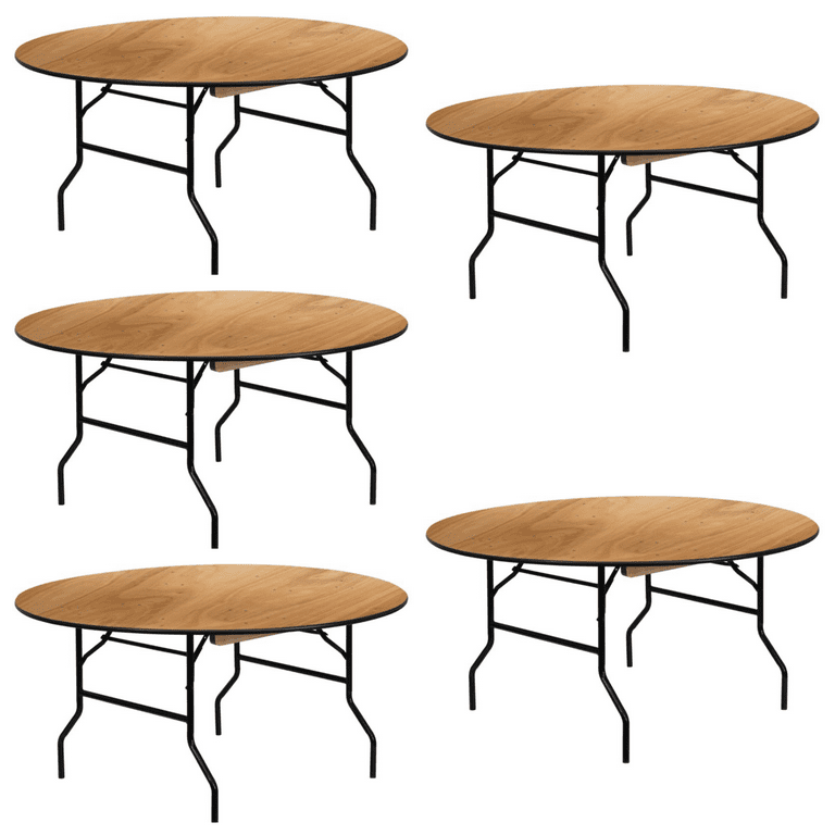 PACK) 72'' Round Wood Folding Table Heavy Duty Banquet Table