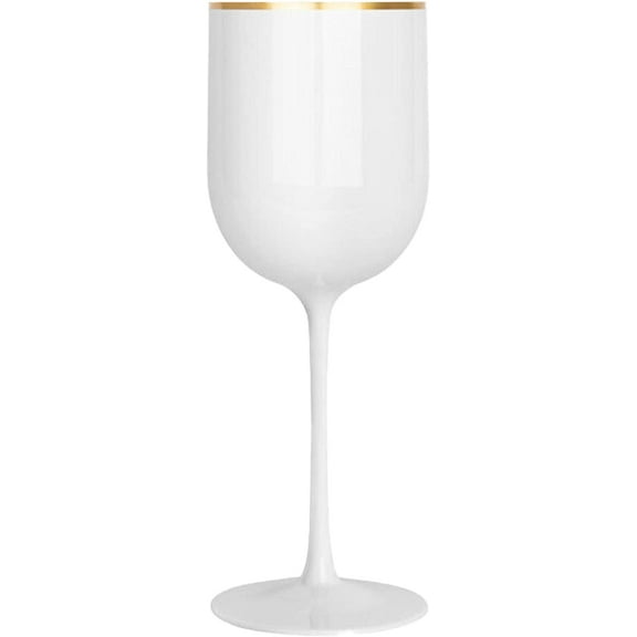 (5 PACK) EcoQuality Plastic White Wine Glasses with Gold Rim - 12 oz Wine Glass with Stem, Disposable Shatterproof Wine Goblets, Reusable, Elegant Drink Cups Tumbler for Weddings, Party, Receptions