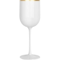 (5 PACK) EcoQuality Plastic White Wine Glasses with Gold Rim - 12 oz Wine Glass with Stem, Disposable Shatterproof Wine Goblets, Reusable, Elegant Drink Cups Tumbler for Weddings, Party, Receptions