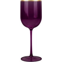 (5 PACK) EcoQuality Translucent Plastic Purple Wine Glasses with Gold Rim - 12 oz Wine Cups with Stem, Disposable Shatterproof Wine Goblets, Reusable, Elegant Drink Cup Tumblers Weddings, Party