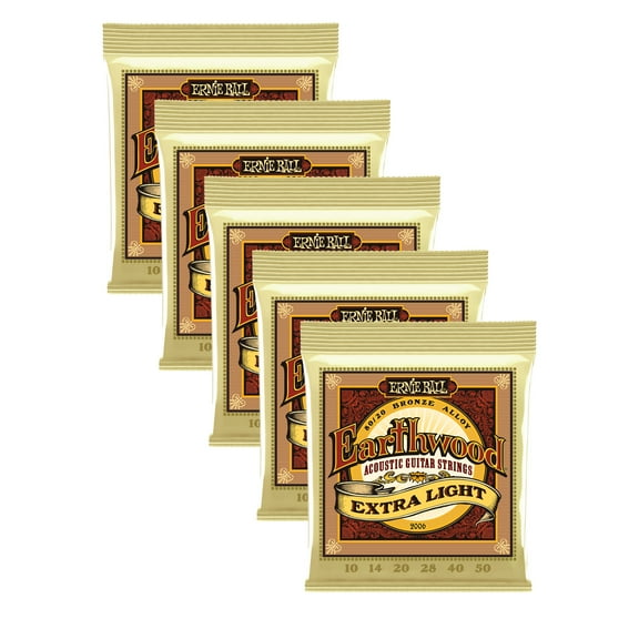 5 PACK Ernie Ball 2006 Earthwood 80/20 Bronze Extra Light Acoustic Guitar Strings (10-50)