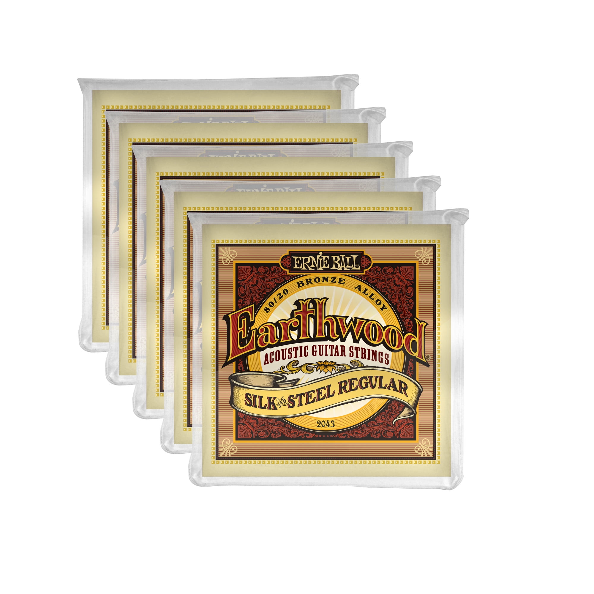 5 PACK Ernie Ball 2043 Silk & Steel 80/20 Bronze Acoustic Guitar Strings 13-56 Regular