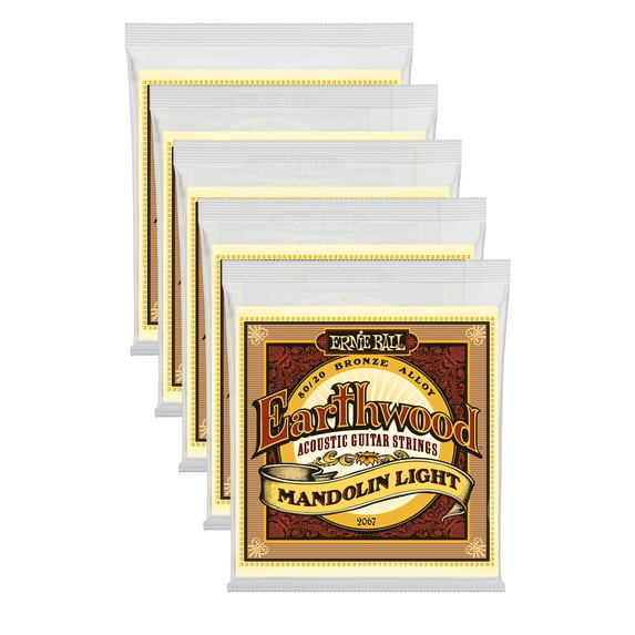 5 PACK Ernie Ball Earthwood Mandolin Light Loop End 80/20 Bronze Strings P02067