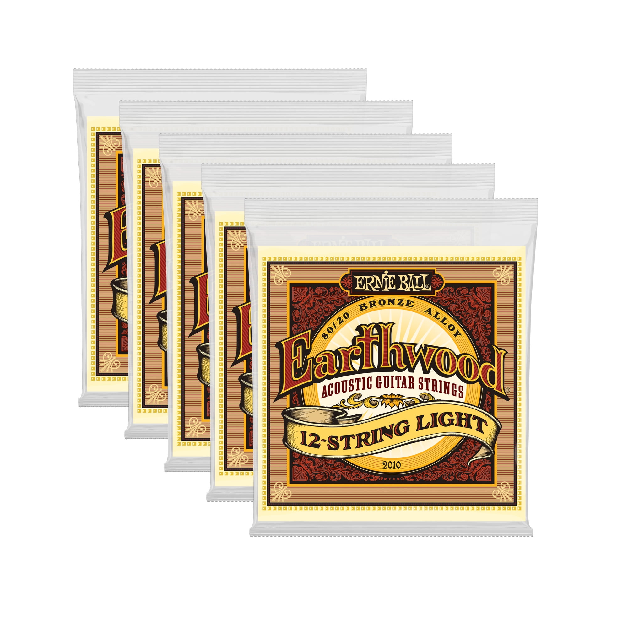5 PACK Ernie Ball P02012 Earthwood 12-String Medium 80/20 Bronze Acoustic Set, .011 - .052