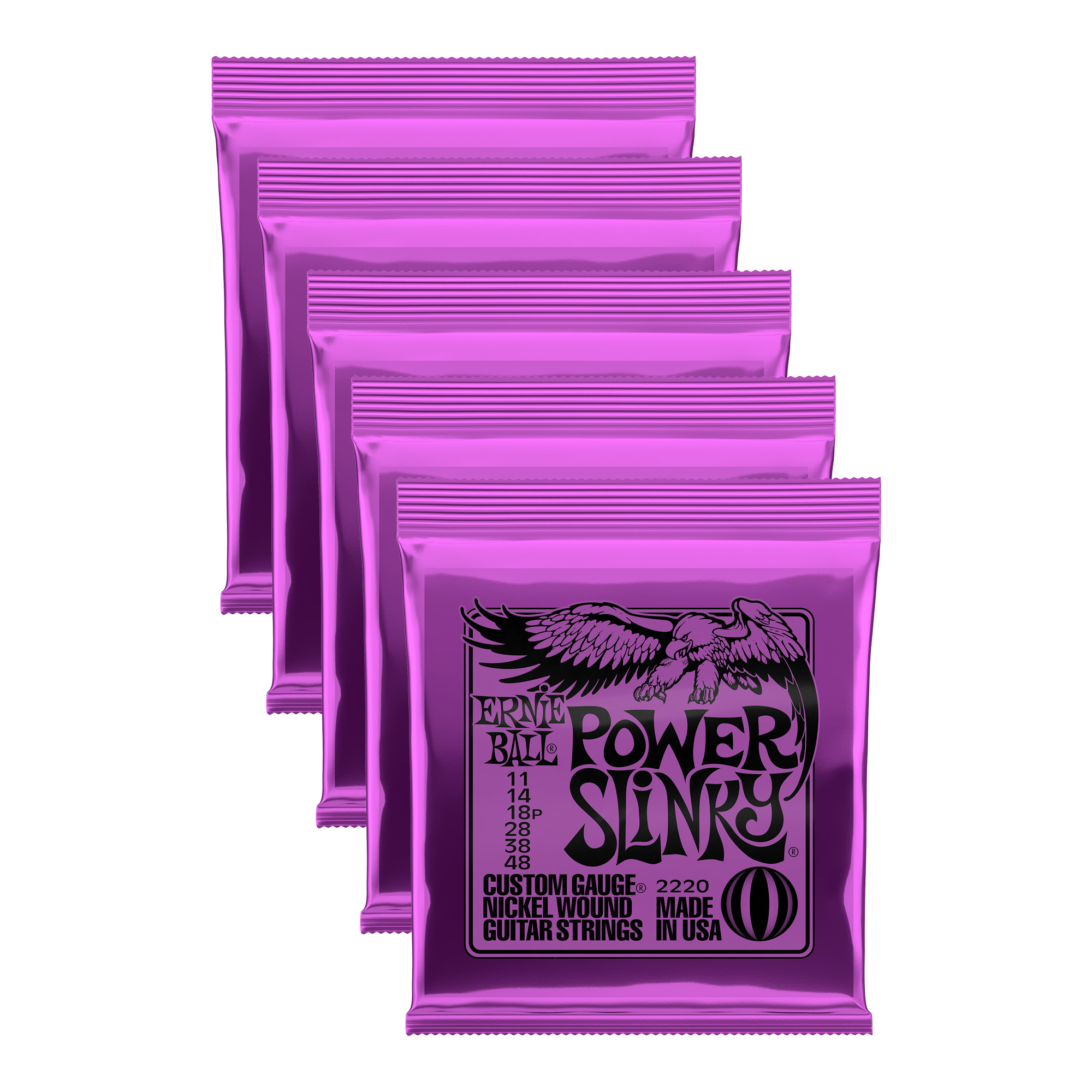 5 PACK Ernie Ball Power Slinky Electric Guitar Strings, Nickel Wound
