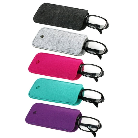 [5 PACK], JAVOedge Soft Felt Slip In Pouch Case for Sunglasses, Reading Glasses Multi Colors, MicroFiber Cloth