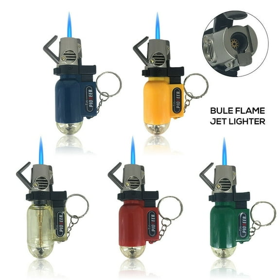 5 PACK Mini Gas Lighter Windproof Blue Flame Jet Torch Lighters with Keychain