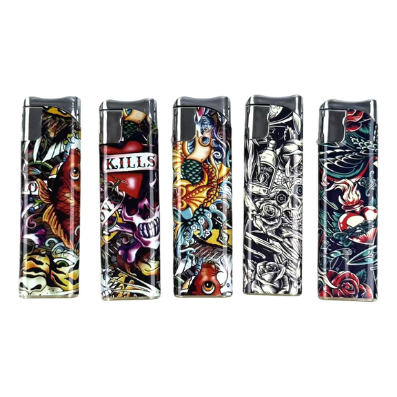 5 PACK Refillable Classic Cigarette Lighters  Cool Tattoo Skull Fish Slide Lighter gift for mans Birthday  Christmas