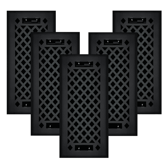 5 PACK Sierra Grates Lattice Floor Register - 4 x 10 Hole Size - Cast Iron Black Finish