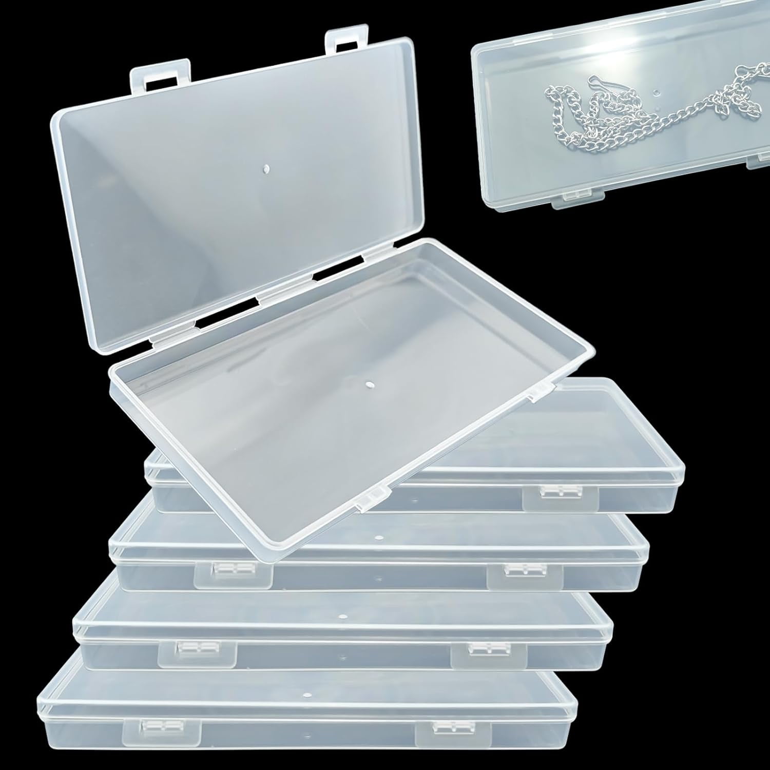 5 PACK Small Clear Box with Lid, Rectangle Clear Plastic Boxes, Dried Flower Storage, for Collecting Craft Items, Jewelry, and Other Small Accessories(6.34 x 3.23 x 0.63 Inch)