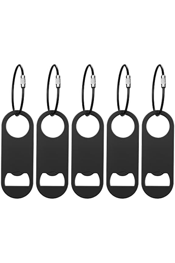 5 PACK Stainless Steel Flat Bottle Opener with Keychain- Bar Key-Beer Bottle Opener for Kitchen, Bar or Restaurant（Black）
